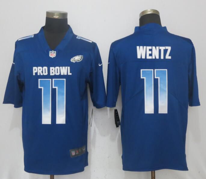 Men Philadelphia Eagles #11 Wentz Blue New Nike Royal 2018 Pro Bowl Limited NFL Jerseys